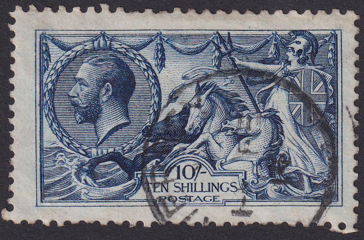 King George V 1913 Seahorse 10sh Indigo-Blue Waterlow Used SG402 cat £475