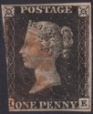 Click for more photos and details Queen Victoria 1840 1d Penny Black Used Red MX Letters HE Plate 6 with 3 margins
