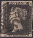 Click for more photos and details Queen Victoria 1840 1d Penny Black Used Black MX Letters CK Plate 6 w 2 margins