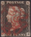 Click for more photos and details Queen Victoria 1840 1d Penny Black Used Red MX Letters CB Plate 3 no margins