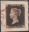 Click for more photos and details Queen Victoria 1840 1d Penny Black Used Red MX Letters SF Plate 4 Used on Piece