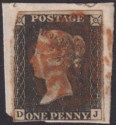 Click for more photos and details Queen Victoria 1840 1d Penny Black Used Red MX Letters DJ Plate 2 Used Piece