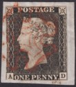 Click for more photos and details Queen Victoria 1840 1d Penny Black Used Red MX Letters AD Plate 1a Used Piece