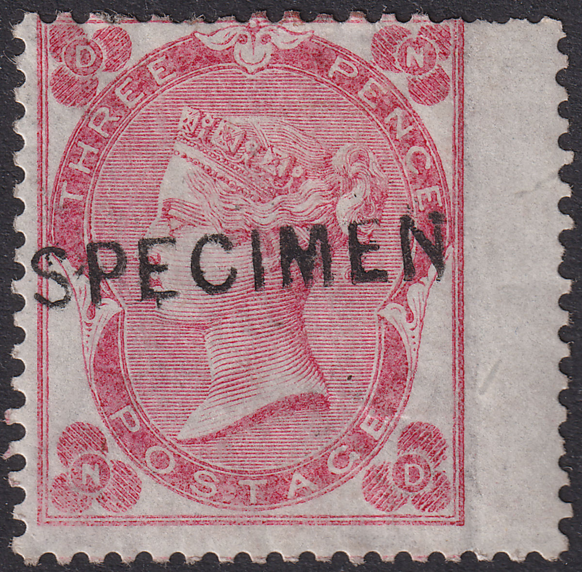 Queen Victoria 1862 SPECIMEN 3d Carmine-Rose Mint SG75s Type 6 Overprint