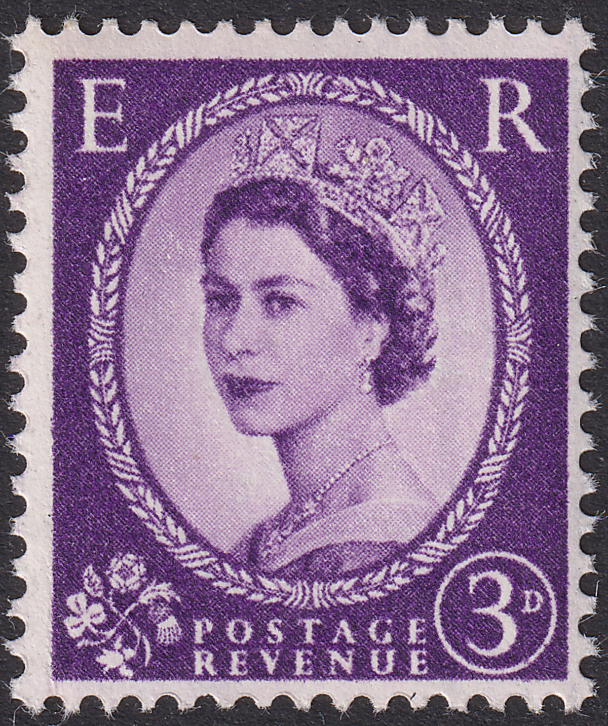 QEII 1961 Wilding 3d Deep Lilac 2 Graphite Lines Left Touching Perfs Mint SG592