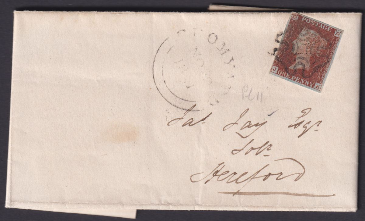 Queen Victoria 1841 1d Red Plate 11 Imperf Used on Entire Maltese Cross Postmark