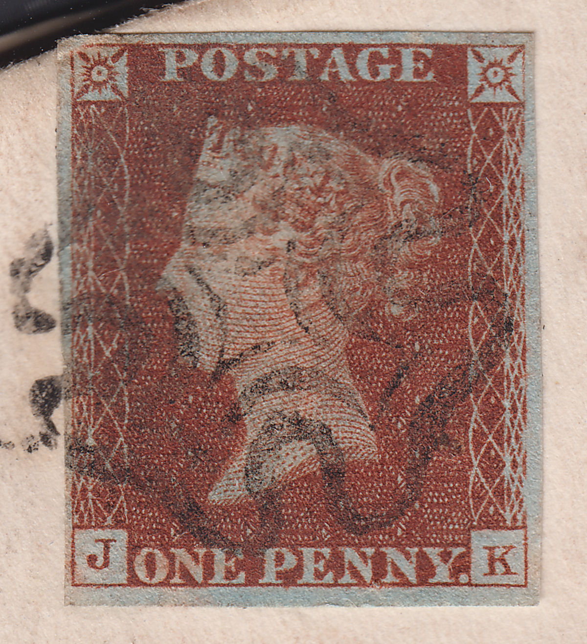 Queen Victoria 1841 1d Red Plate 11 Imperf Used on Entire Maltese Cross Postmark