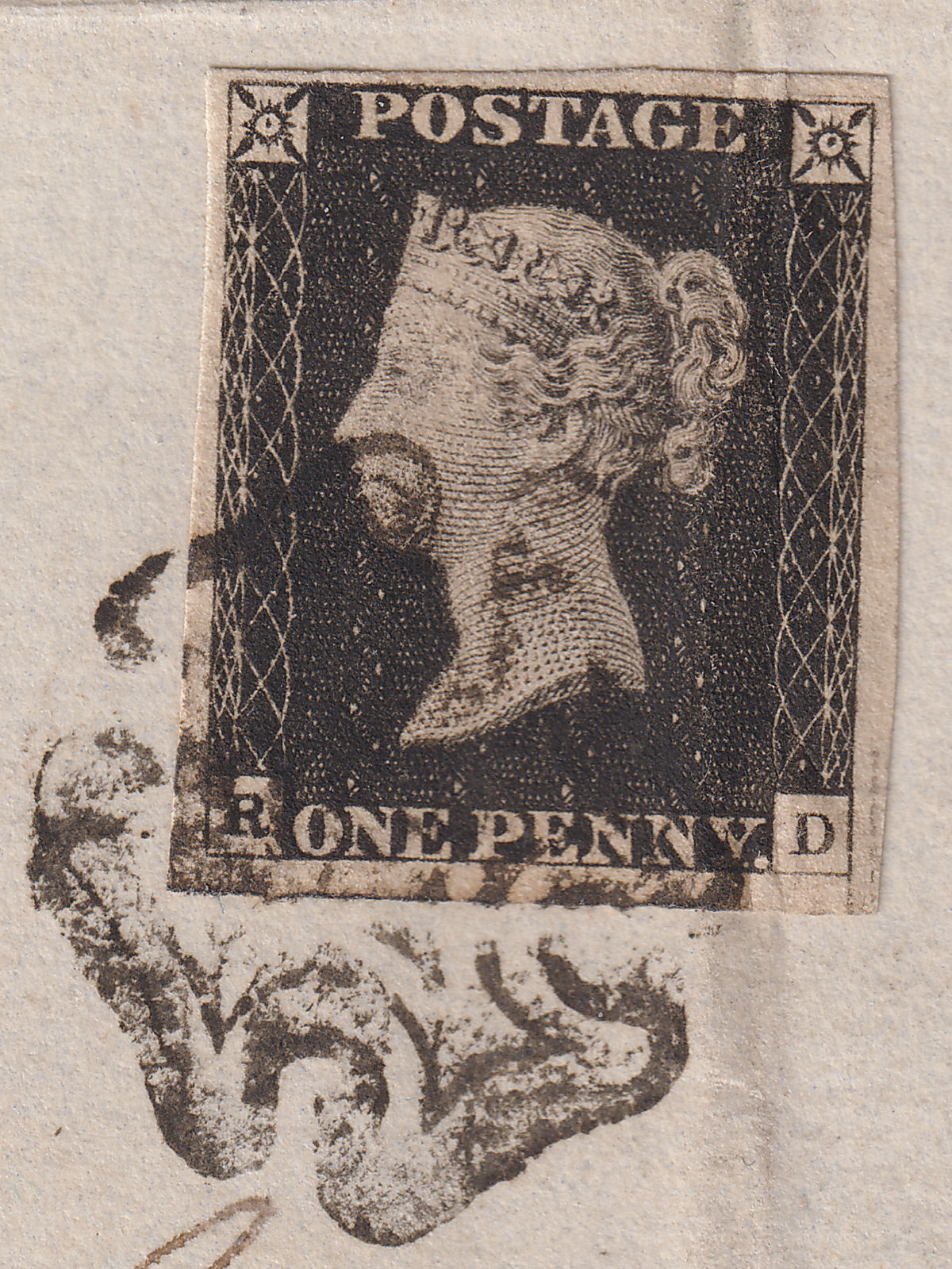 Queen Victoria 1841 1d Penny Black Used Entire to Stafford with Black MX Cancel