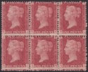 Click for more photos and details Queen Victoria 1864 Line Engraved 1d Red Plate 184 Block of 6 Mint cat £240