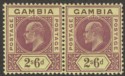 Click for more photos and details Gambia 1902 KEVII 2sh6d Purple and Brown on Yellow Pair Mint SG55
