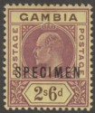 Click for more photos and details Gambia 1902 KEVII 2sh6d Purple and Brown on Yellow Specimen SG55s