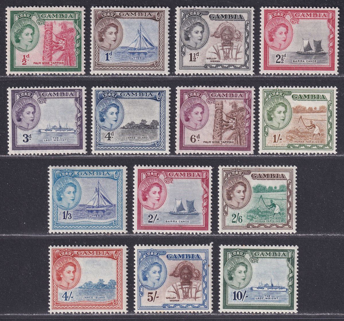Gambia 1953 Queen Elizabeth II Short Set to 10sh Mint SG171-184 cat £80