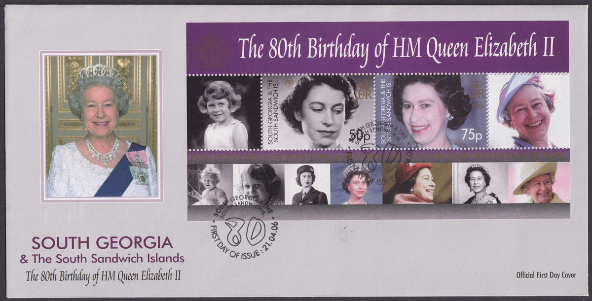 South Georgia + Sth Sandwich Is 2006 QEII 80th Birthday Pair First Day Covers