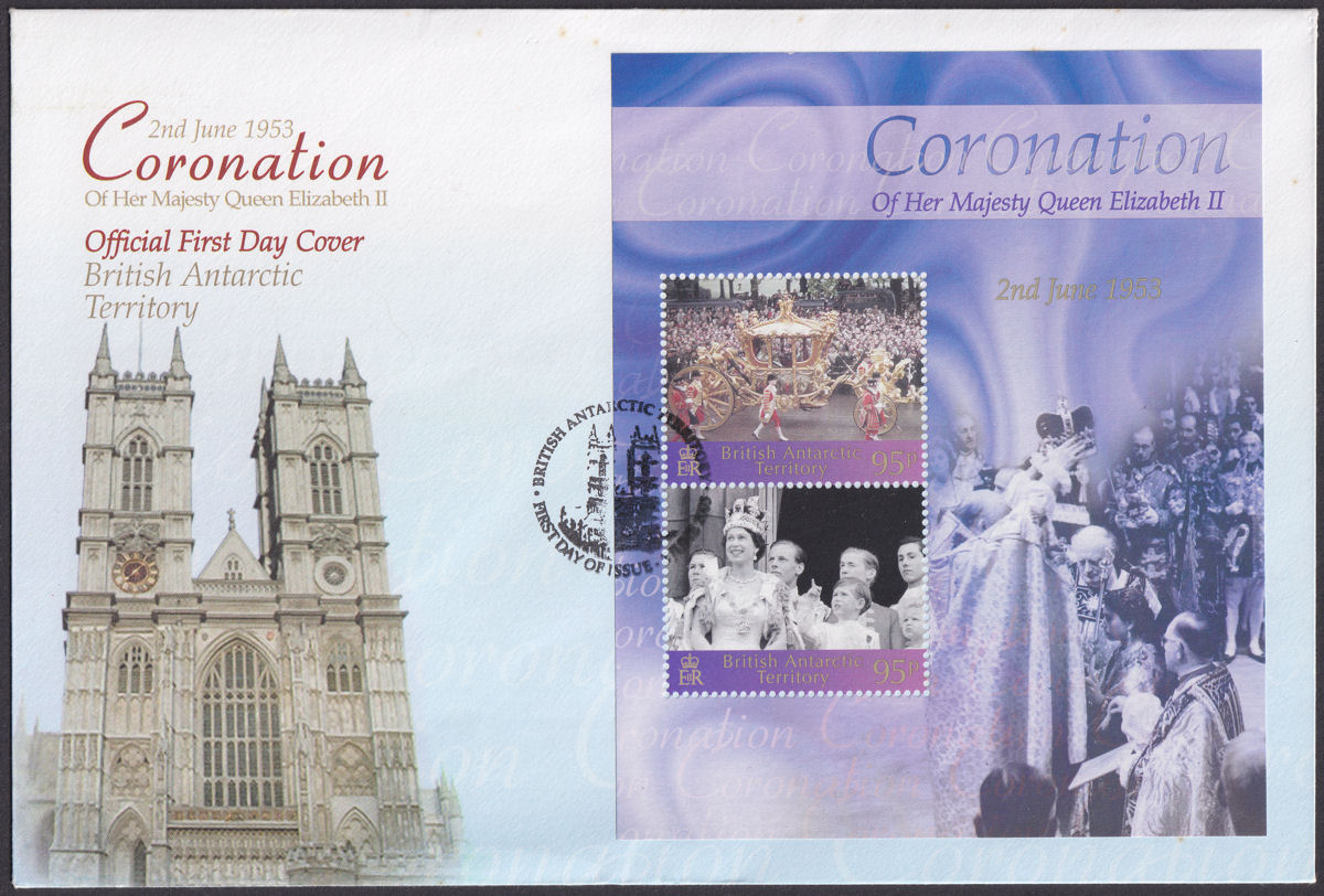 British Antarctic Territory 2003 Anniv Coronation Official First Day Cover MS359