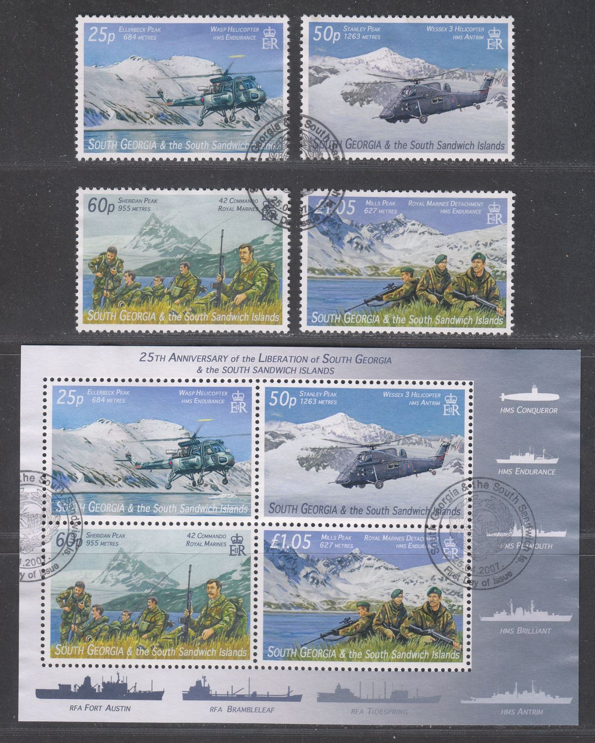 South Georgia + Sth Sandwich Is 2007 Anniv Liberation Set + MS Used SG435-MS439
