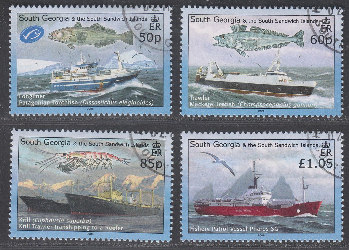 South Georgia + Sth Sandwich Is 2008 Fisheries Set Used SG449-452 cat £12