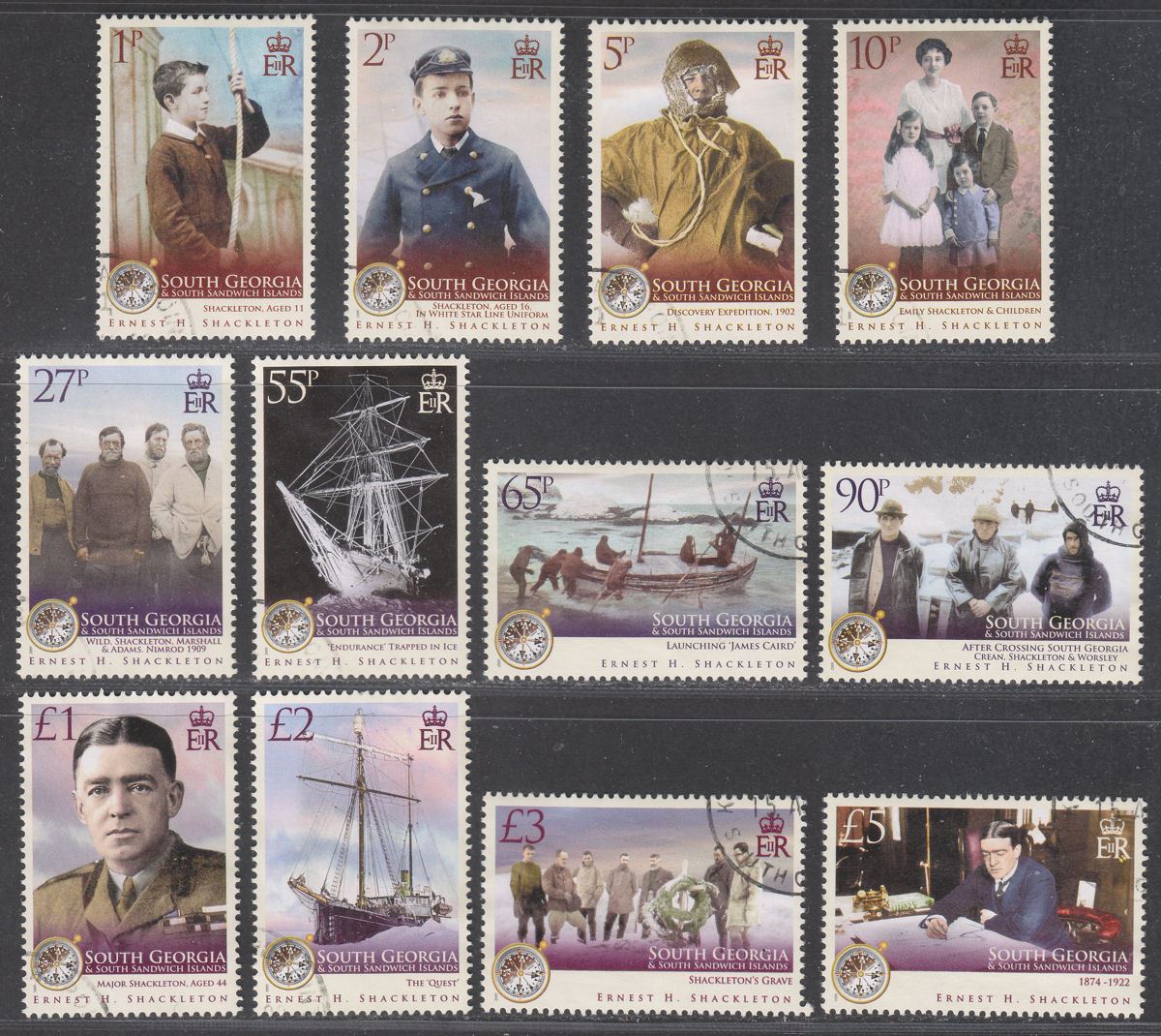South Georgia + Sth Sandwich Is 2009 Shackleton Commemoration Set Used SG467-478