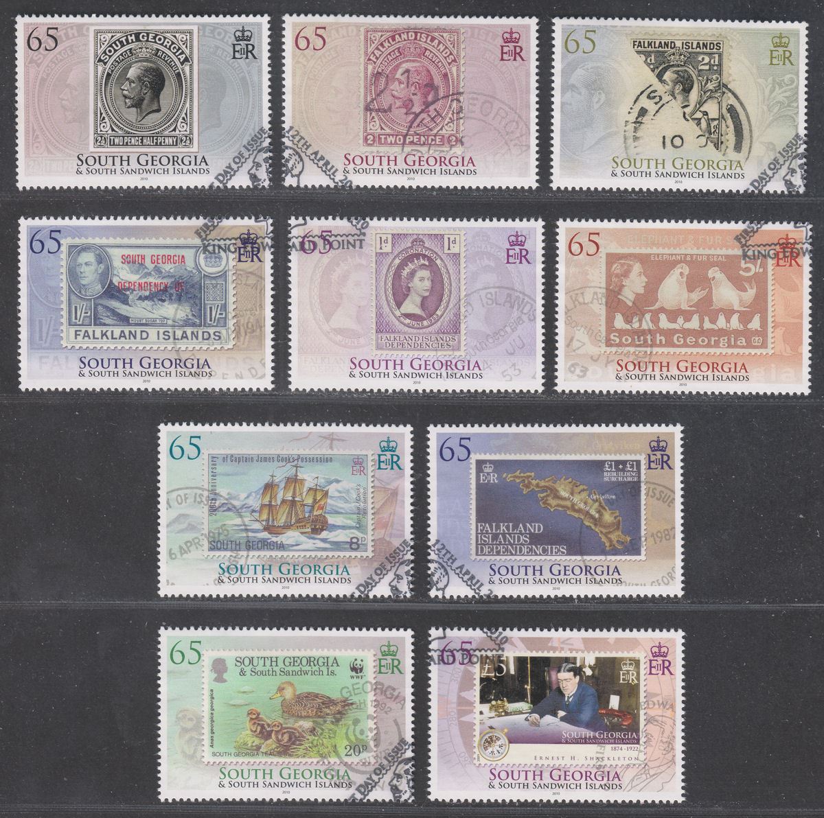 South Georgia + Sth Sandwich Is 2010 London Festival Stamps Set Used SG492-501