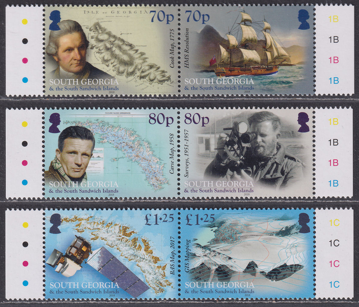 South Georgia + Sth Sandwich Is 2018 Mapping Set (3 Pairs) Mint SG701a 703a 705a