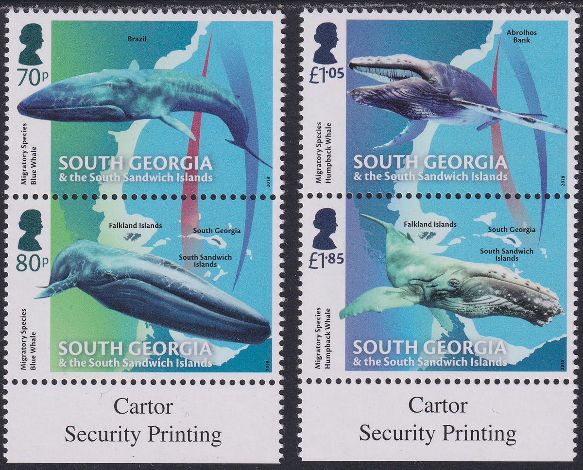 South Georgia + Sth Sandwich Is 2018 Migratory Species Whales (2 Pairs) Set Mint