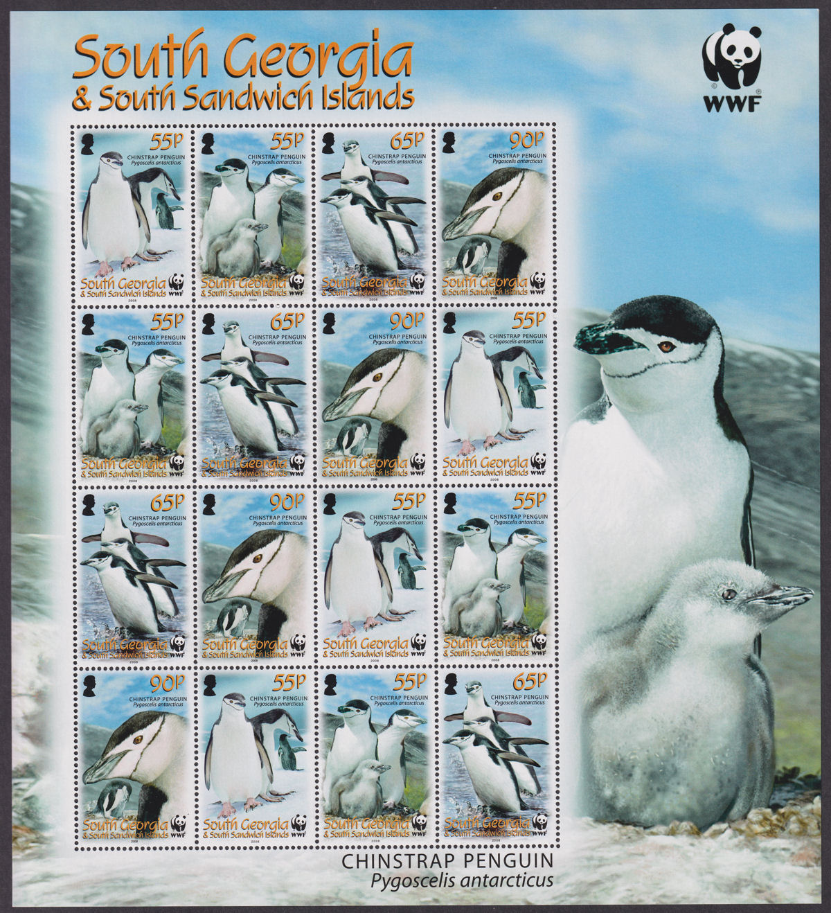 South Georgia + Sth Sandwich Is 2008 Chinstrap Penguins Sheetlet w 4 Sets Mint 