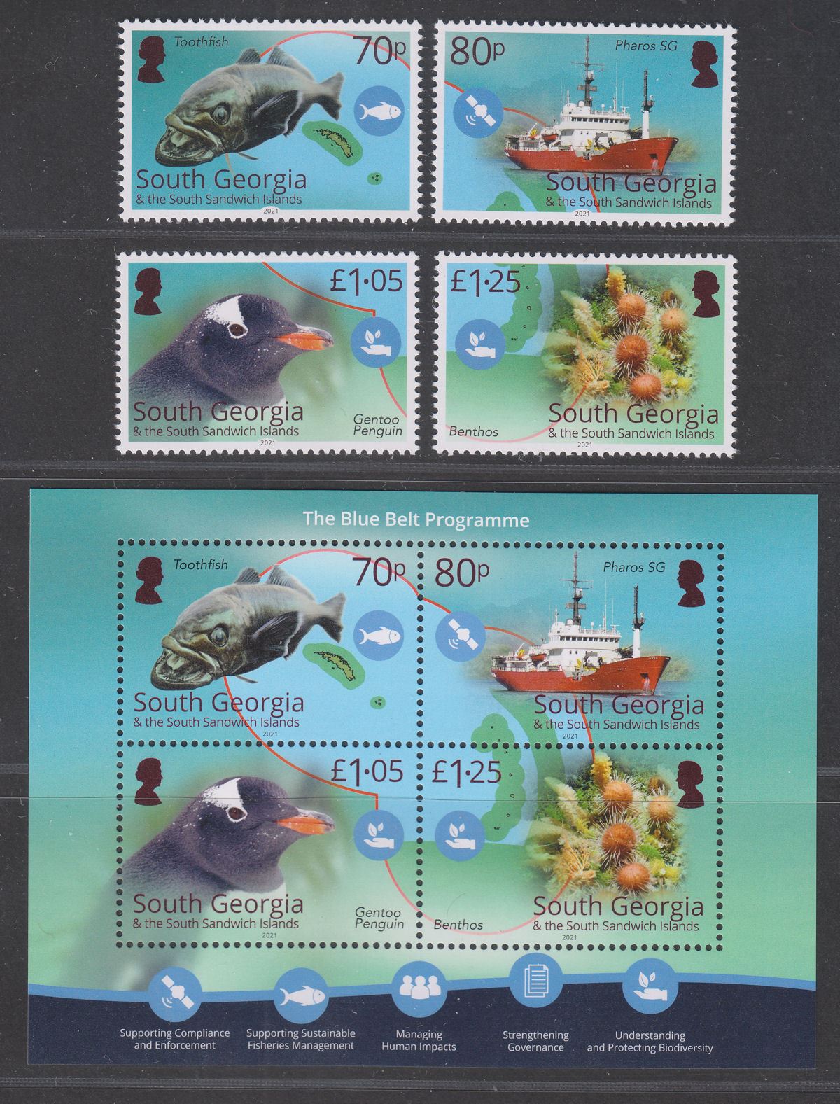 South Georgia + Sth Sandwich Is 2021 Blue Belt Programme Set + MS Mint