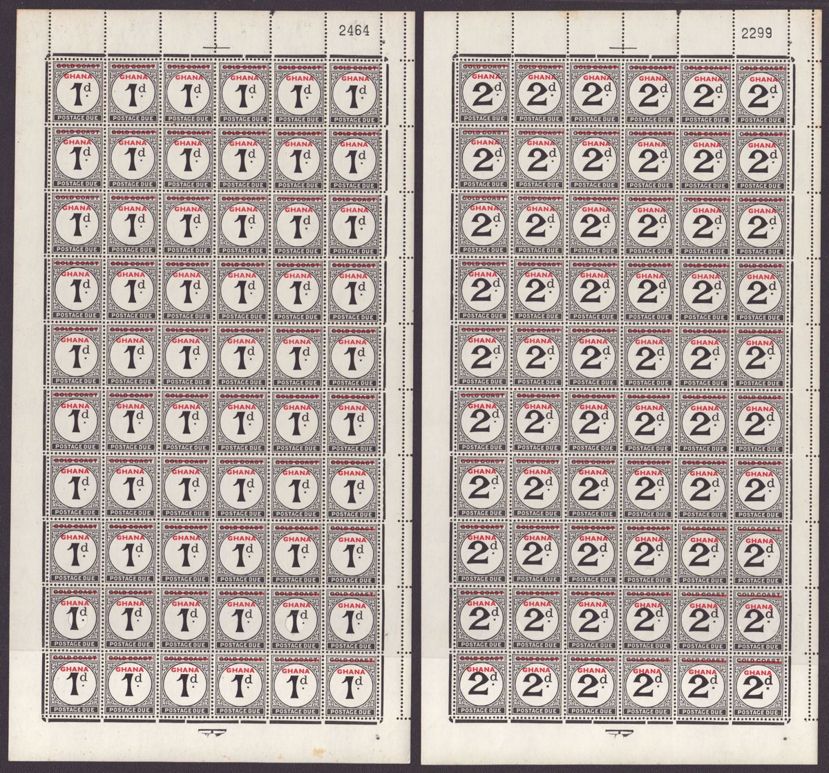 Ghana 1958 QEII Postage Due Overprint Set of Full Sheets Mint D9-D13 Gold Coast