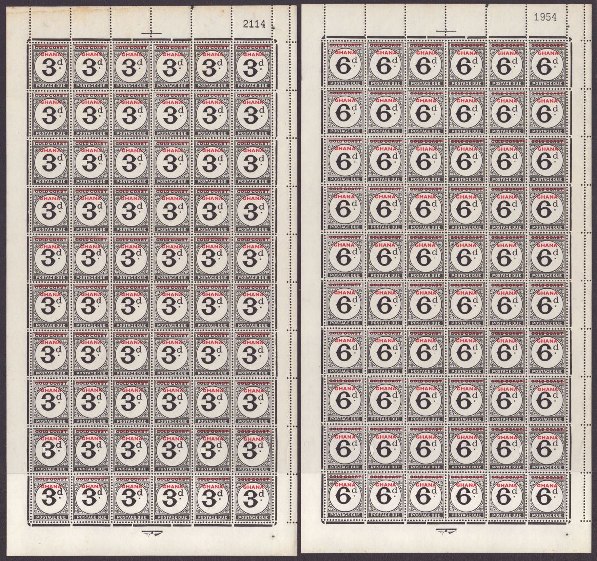 Ghana 1958 QEII Postage Due Overprint Set of Full Sheets Mint D9-D13 Gold Coast