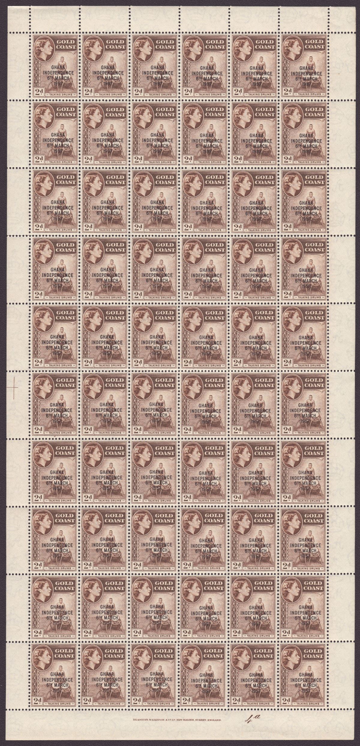 Ghana 1957 Independence Overprint 2d, 2½d, 6d Full Sheets of 60 Mint