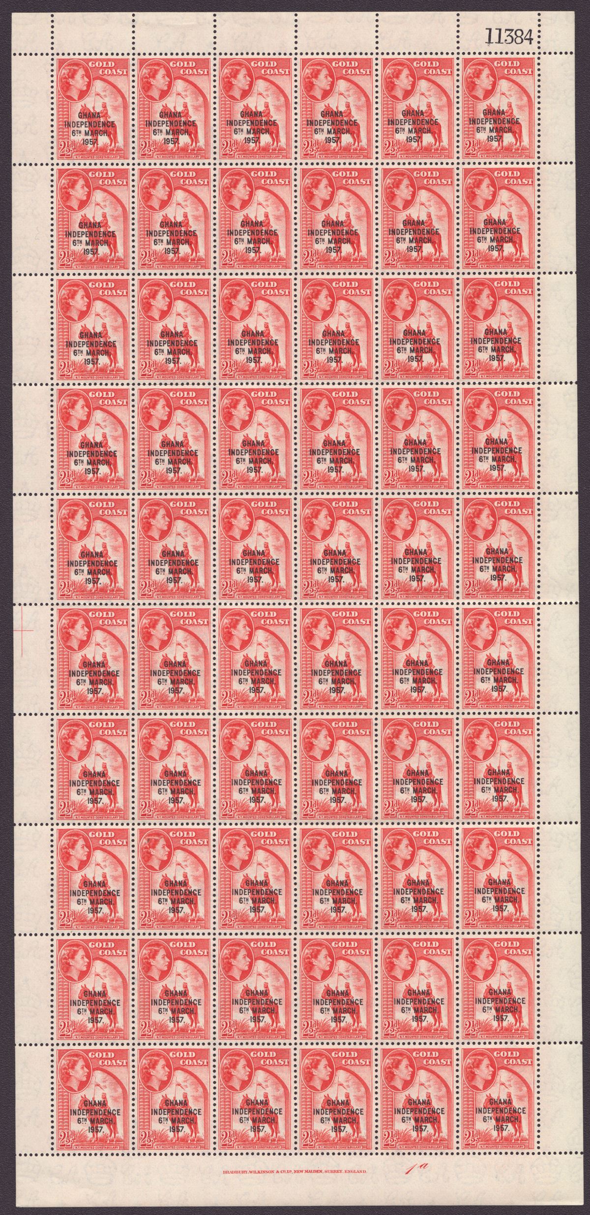 Ghana 1957 Independence Overprint 2d, 2½d, 6d Full Sheets of 60 Mint