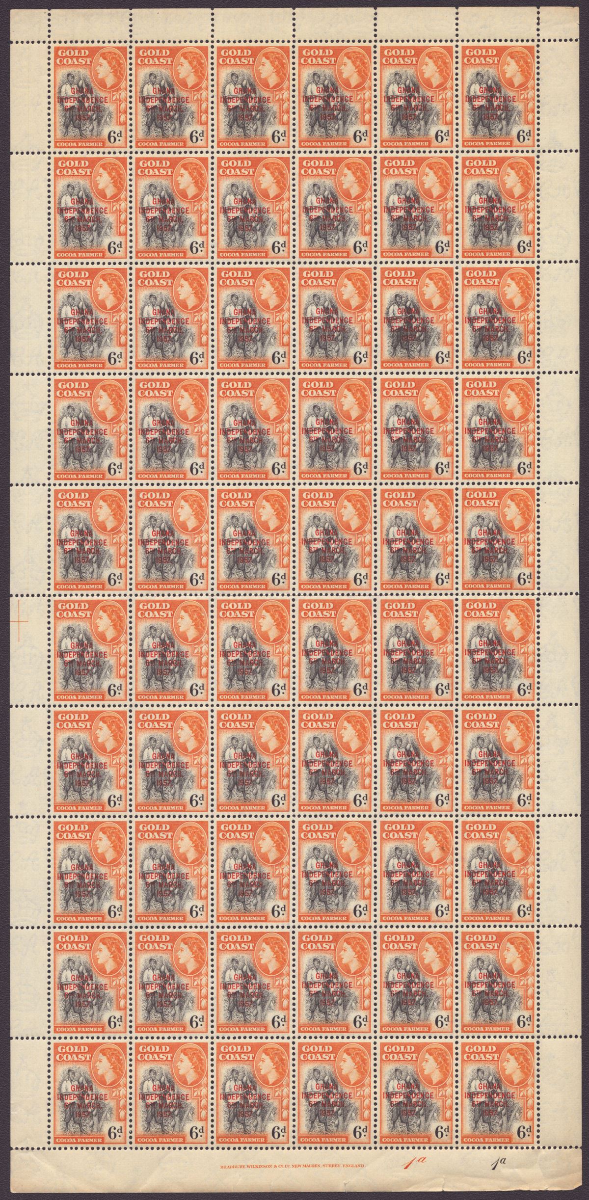 Ghana 1957 Independence Overprint 2d, 2½d, 6d Full Sheets of 60 Mint