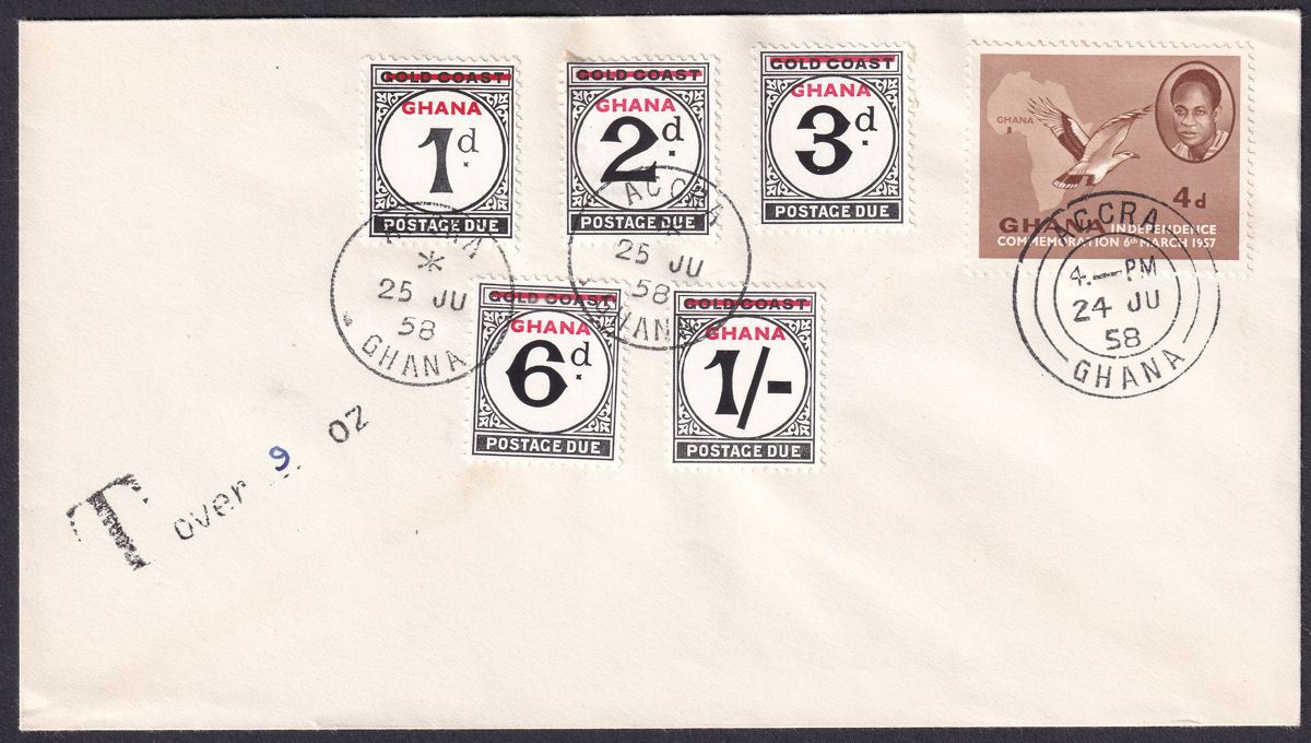 Ghana 1958 Postage Due Opt Set Used on Unaddressed First Day Cover w ACCRA Pmks