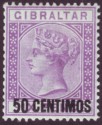 Gibraltar 1889 QV 50c Surcharge on 6d Bright Violet w Var Short Foot Mint SG20a