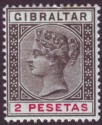 Click for more photos and details Gibraltar 1896 QV 2p Black and Carmine Mint SG32