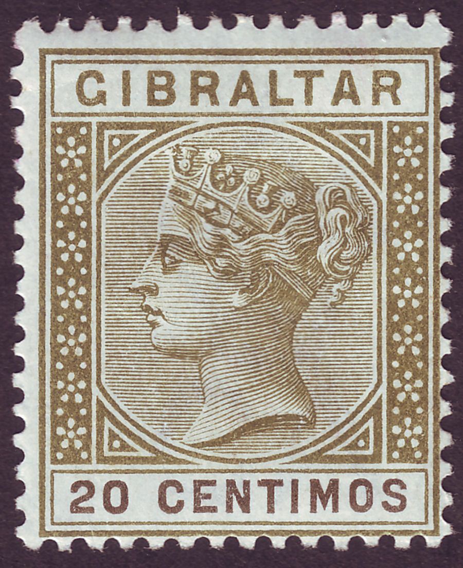 Gibraltar 1896 QV 20c Olive-Green and Brown Mint SG24