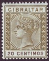 Click for more photos and details Gibraltar 1896 QV 20c Olive-Green and Brown Mint SG24