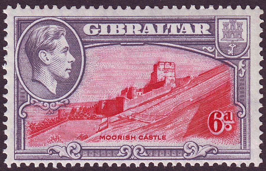 Gibraltar 1938 KGVI 6d Carmine and Grey-Violet Perf 13½ Mint SG126