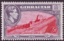 Click for more photos and details Gibraltar 1938 KGVI 6d Carmine and Grey-Violet Perf 13½ Mint SG126