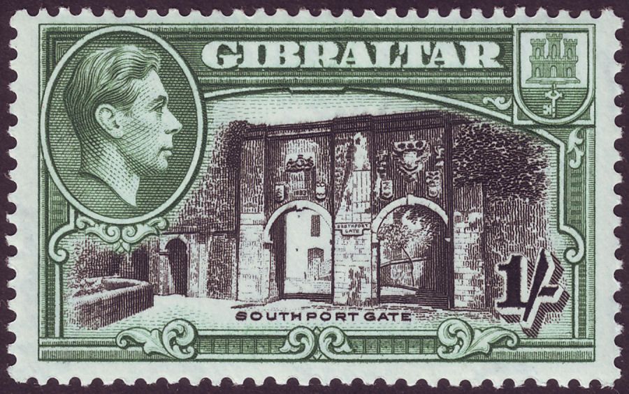 Gibraltar 1938 KGVI 1sh Black and Green Perf 13½ Mint SG127a