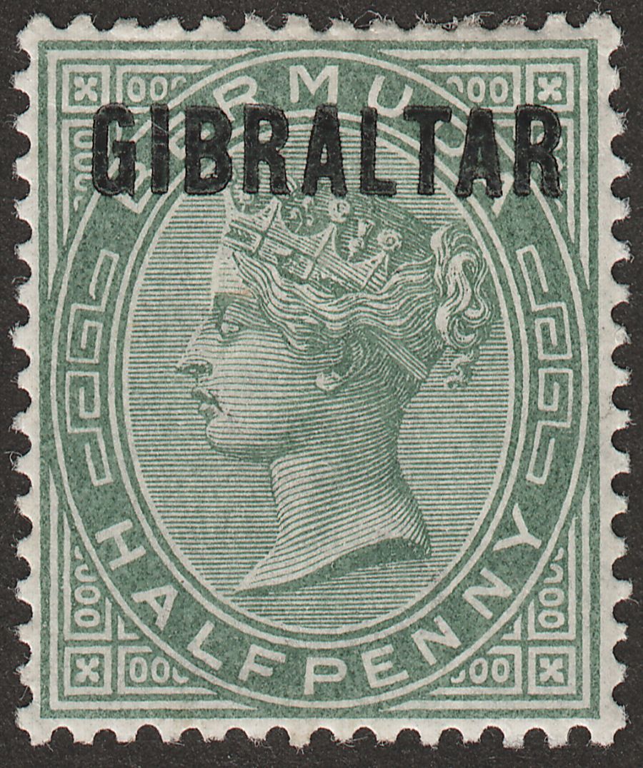 Gibraltar 1886 QV Overprint on Bermuda ½d Dull Green Mint SG1