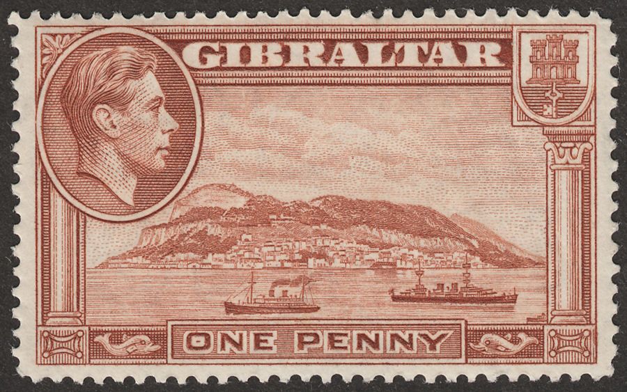Gibraltar 1938 KGVI 1d Yellow-Brown Perf 14 Mint SG122