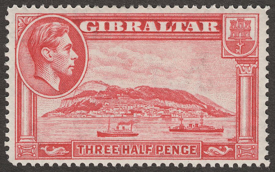 Gibraltar 1938 KGVI 1½d Carmine Perf 14 Mint SG123