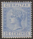 Click for more photos and details Gibraltar 1889 QV 25c Ultramarine Mint SG26