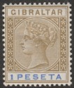 Click for more photos and details Gibraltar 1895 QV 1p Bistre and Ultramarine Mint SG31