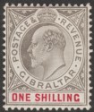 Gibraltar 1906 KEVII 1sh Black and Carmine Chalky Mint SG61a