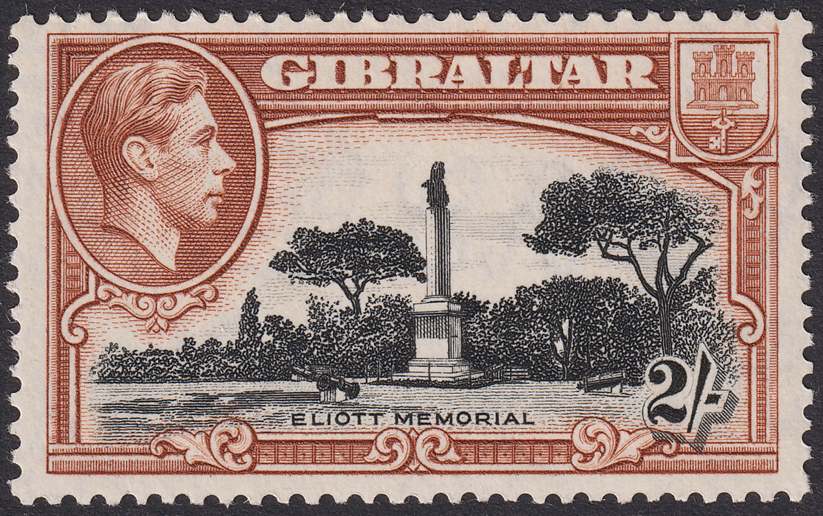 Gibraltar 1938 KGVI 2sh Black and Brown Perf 13½ Mint SG128a cat £130