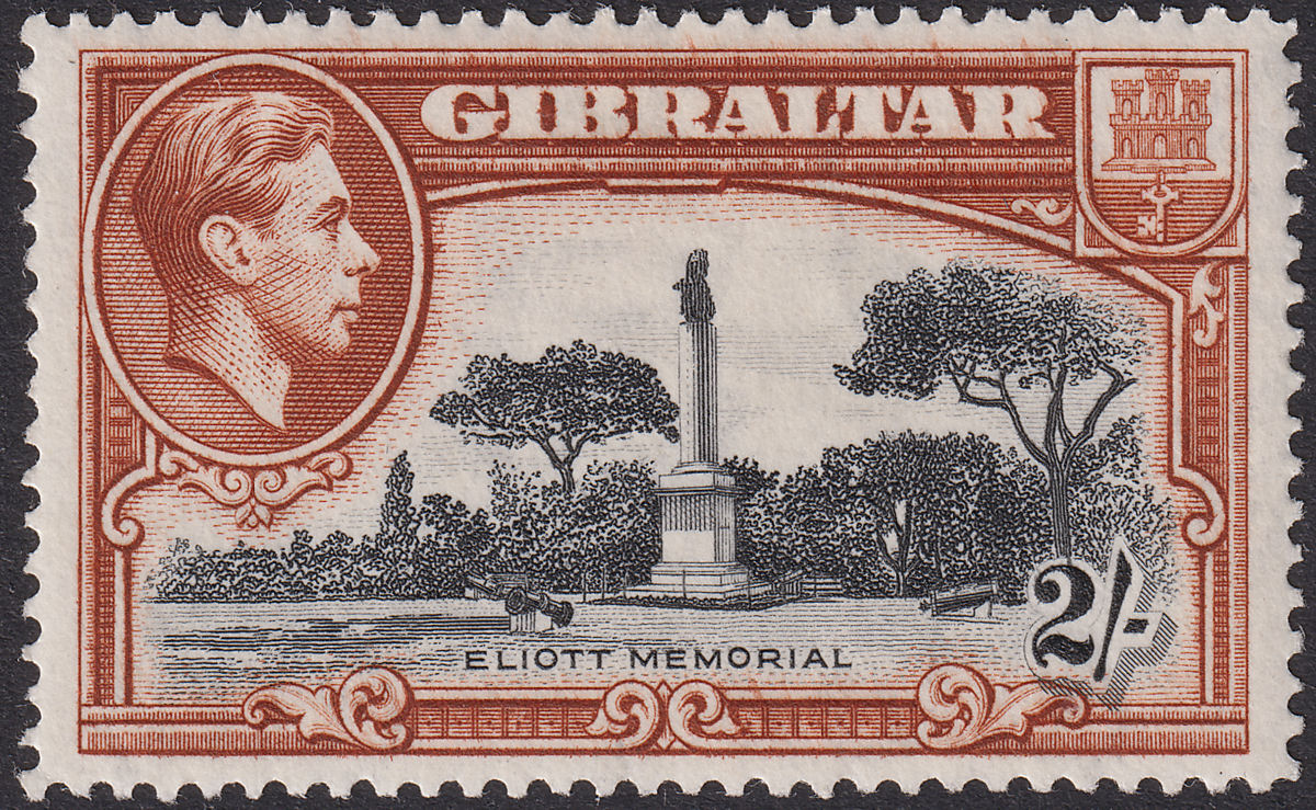 Gibraltar 1938 KGVI 2sh Black and Brown Perf 14 Mint SG128 cat £75