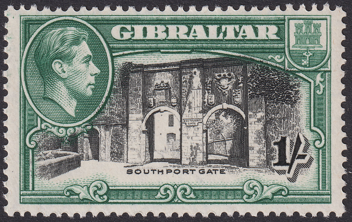 Gibraltar 1938 KGVI 1sh Black and Green Perf 13½ UM Mint SG127a cat £75