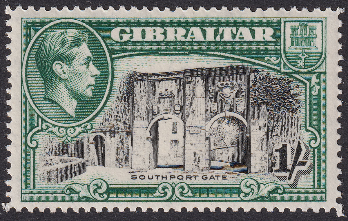 Gibraltar 1938 KGVI 1sh Black and Green Perf 14 Mint SG127 cat £45