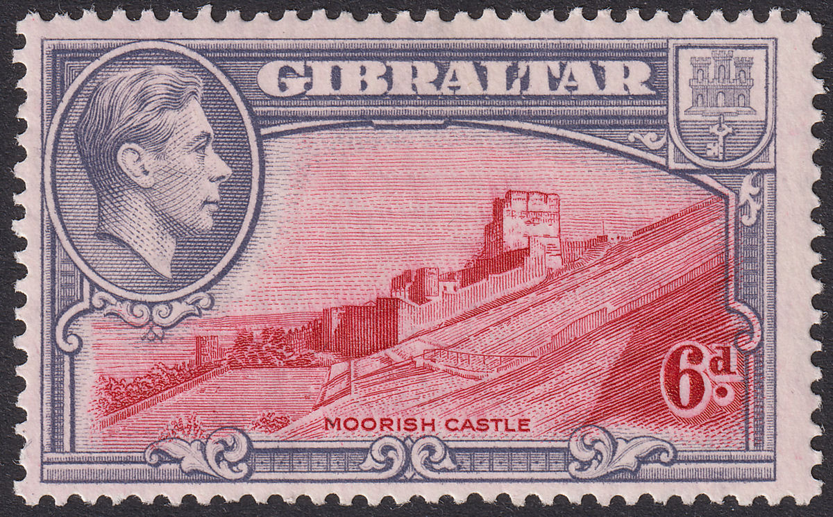 Gibraltar 1938 KGVI 6d Carmine and Grey-Violet Perf 13½ Mint SG126 cat £50